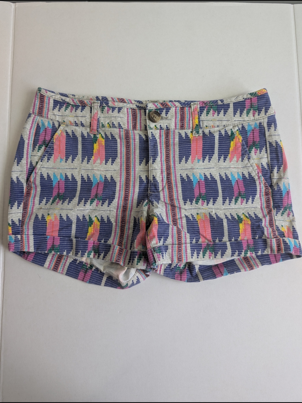 American Eagle Stretch MIDI Shorts 6 Boho Woven Geometric Pattern Multicolour - Picture 5 of 8